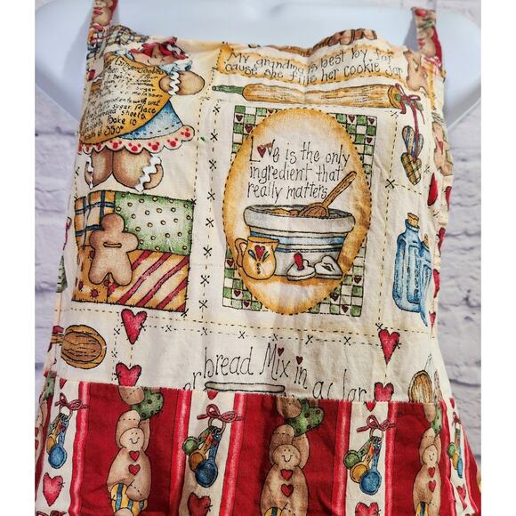 VTG Gingerbread Man With Cooking Utensils Print Apron With Pocket Tie Back - Picture 2 of 3